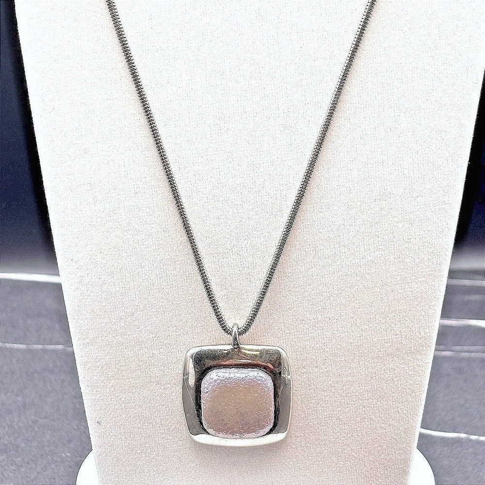 VTG Silver Tone Purple Dichroic Glass Pendant Necklace Iridescent Jewelry